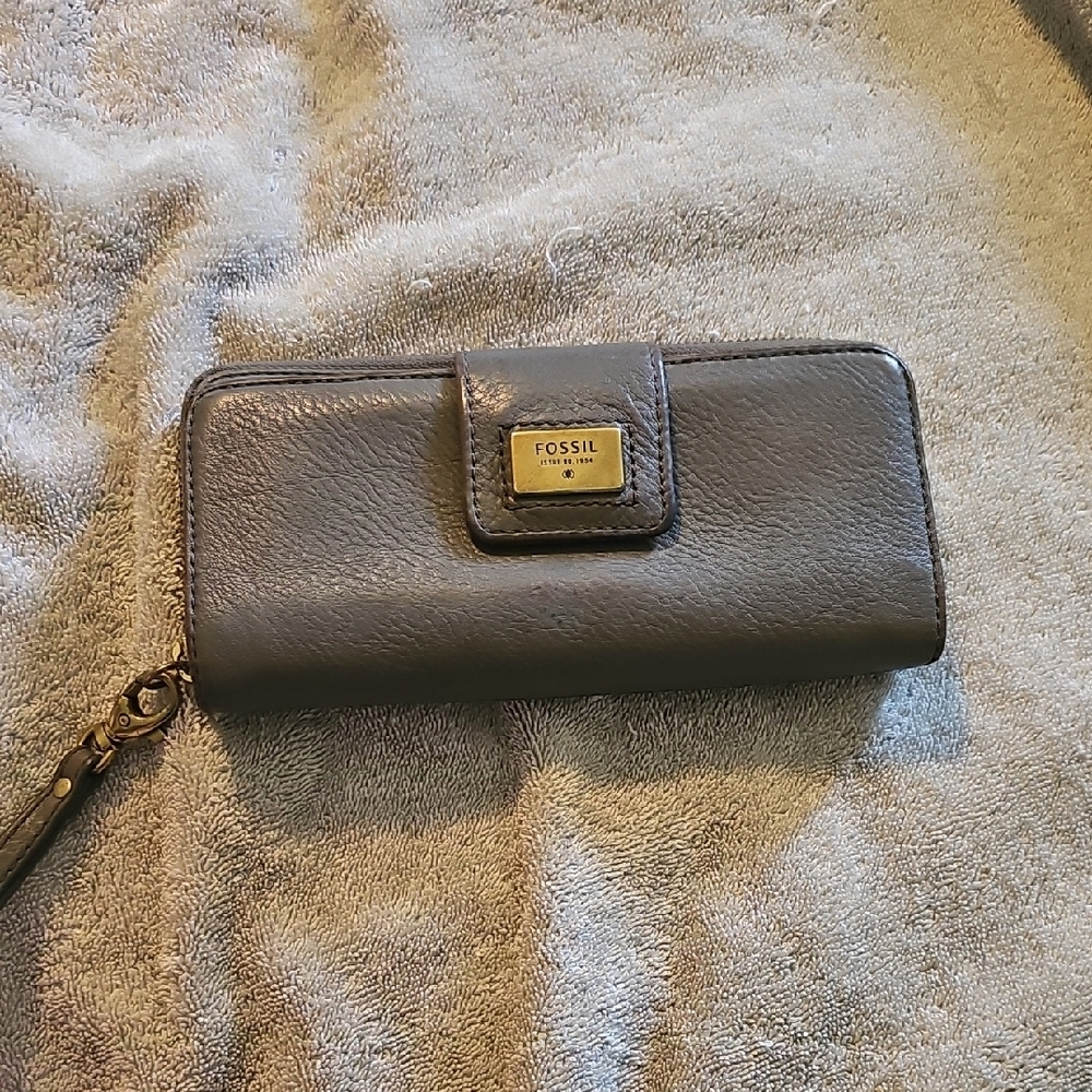 Fossil Gray Wallet with Gold-Toned Clasp